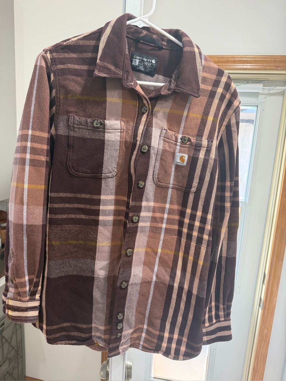 Carhartt Women's Brown, Tan & Cream Plaid Button-Down Shirt